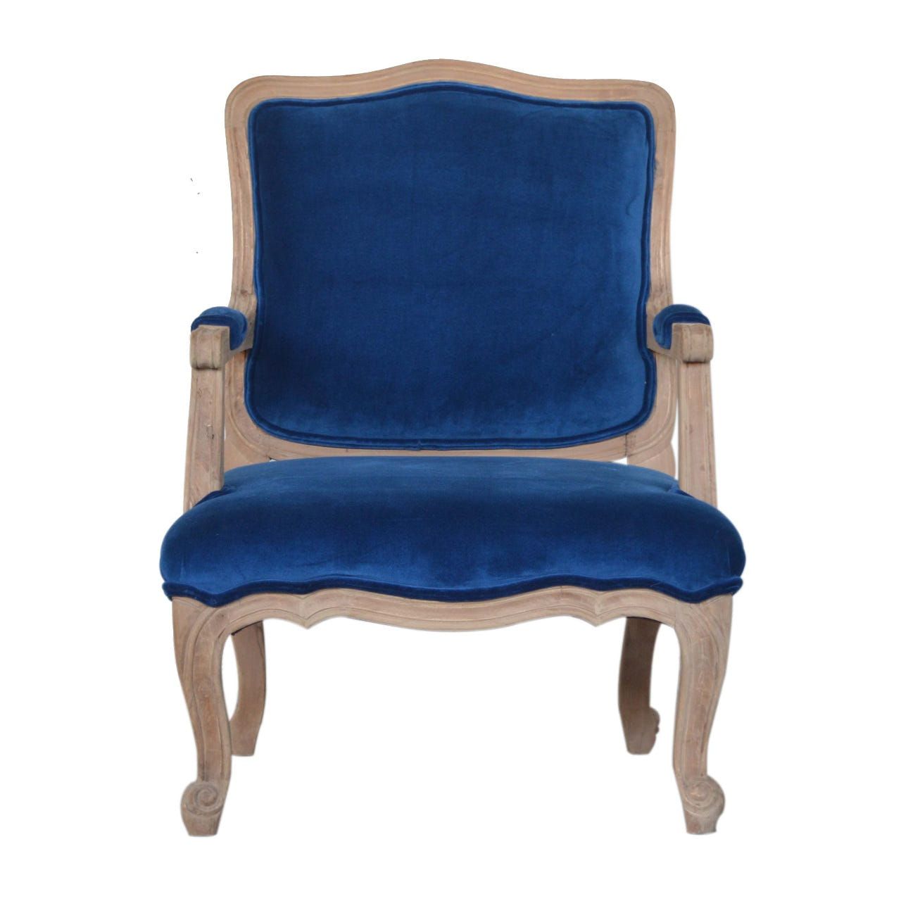 Royal Blue Velvet French Chair | Cotton Velvet Hand-Carved