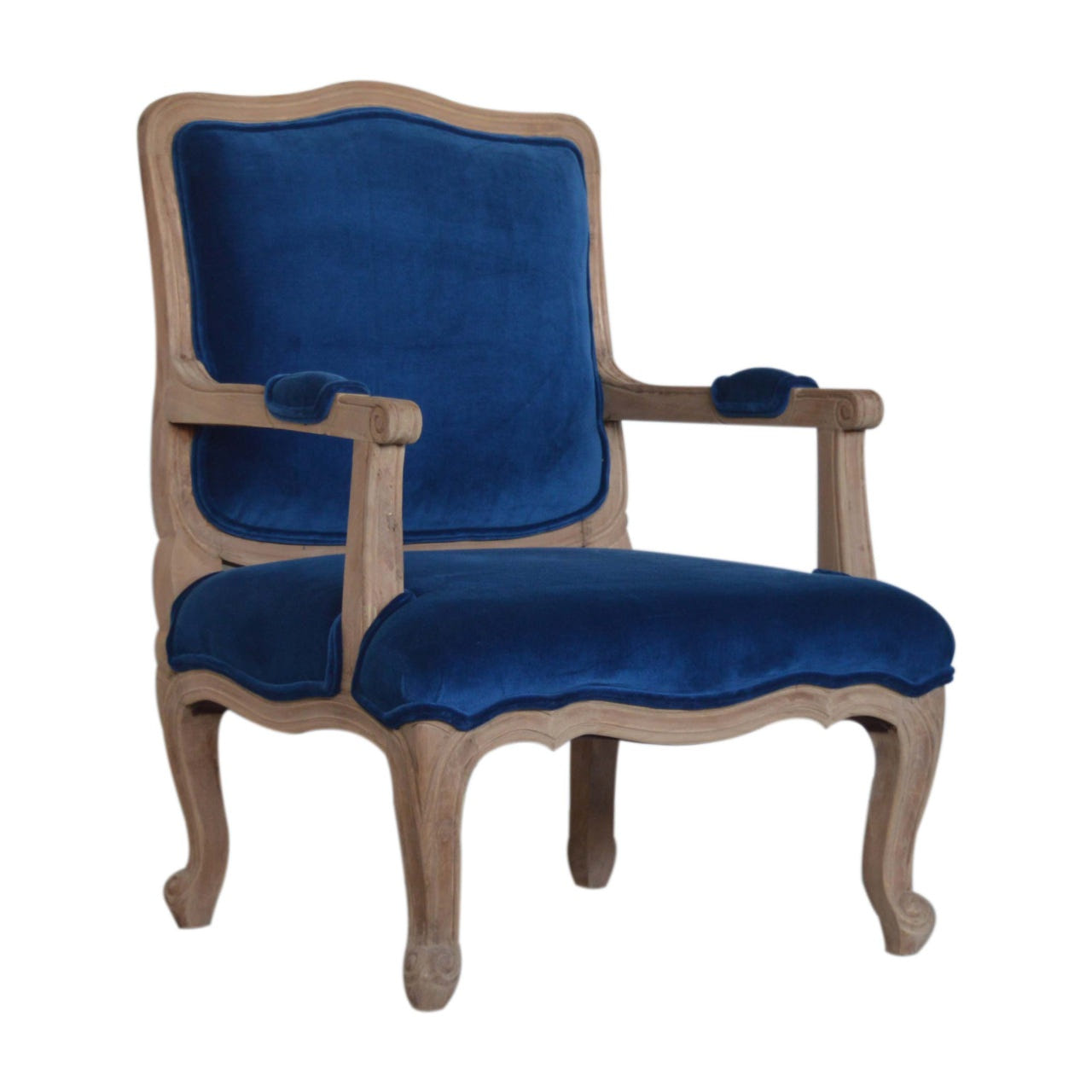 Royal Blue Velvet French Chair | Cotton Velvet Hand-Carved