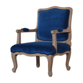 Royal Blue Velvet French Chair | Cotton Velvet Hand-Carved