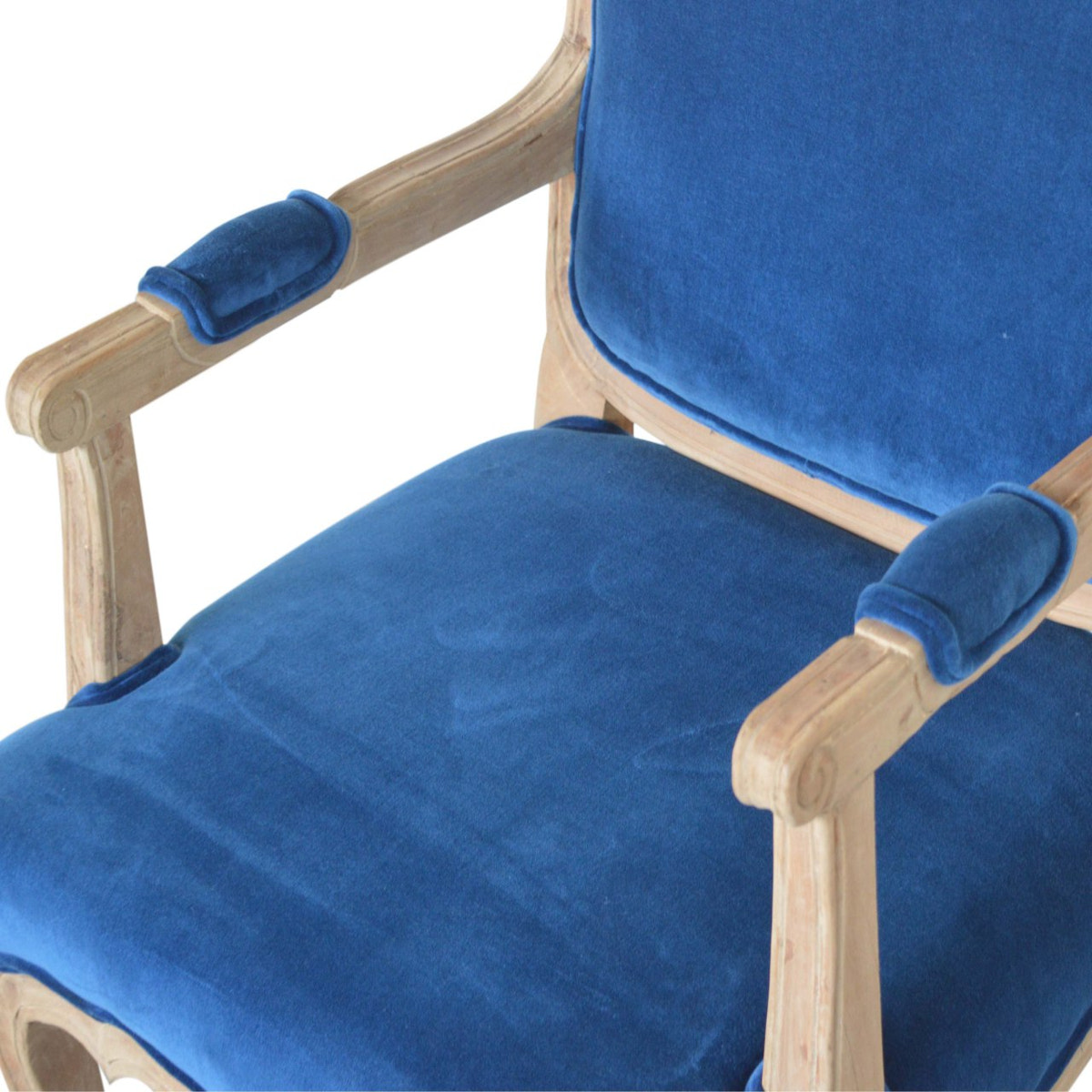 Royal Blue Velvet French Chair | Cotton Velvet Hand-Carved