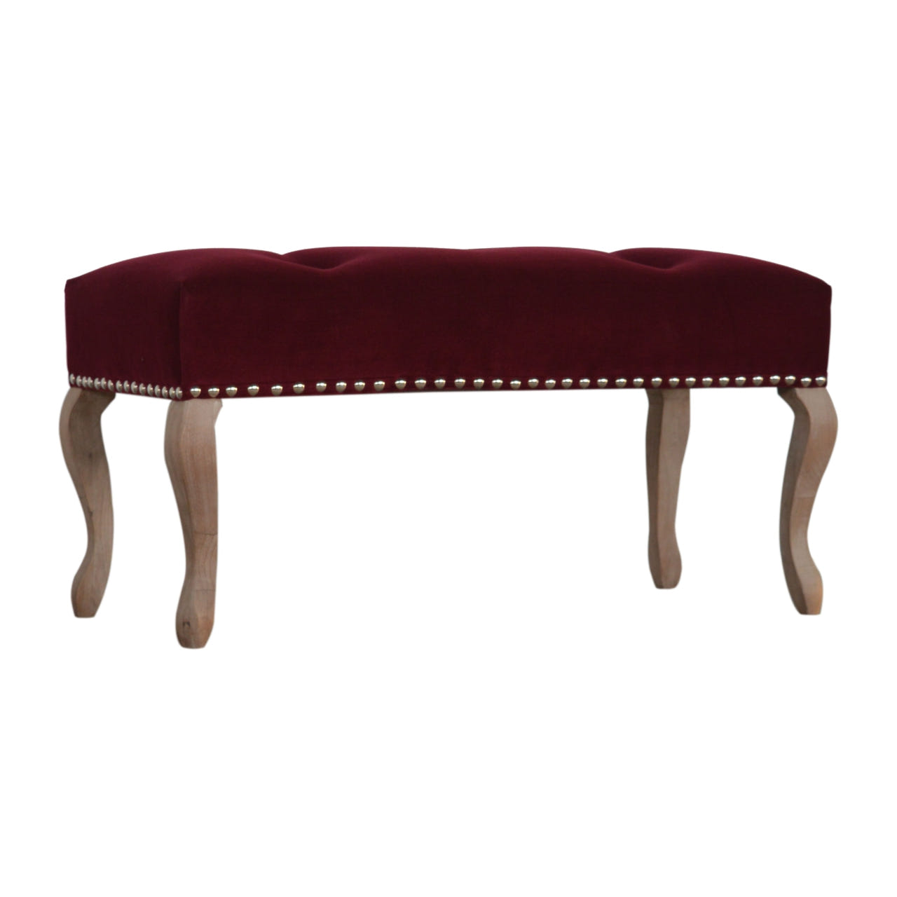 French Style Wine Red Bench | Cotton Velvet