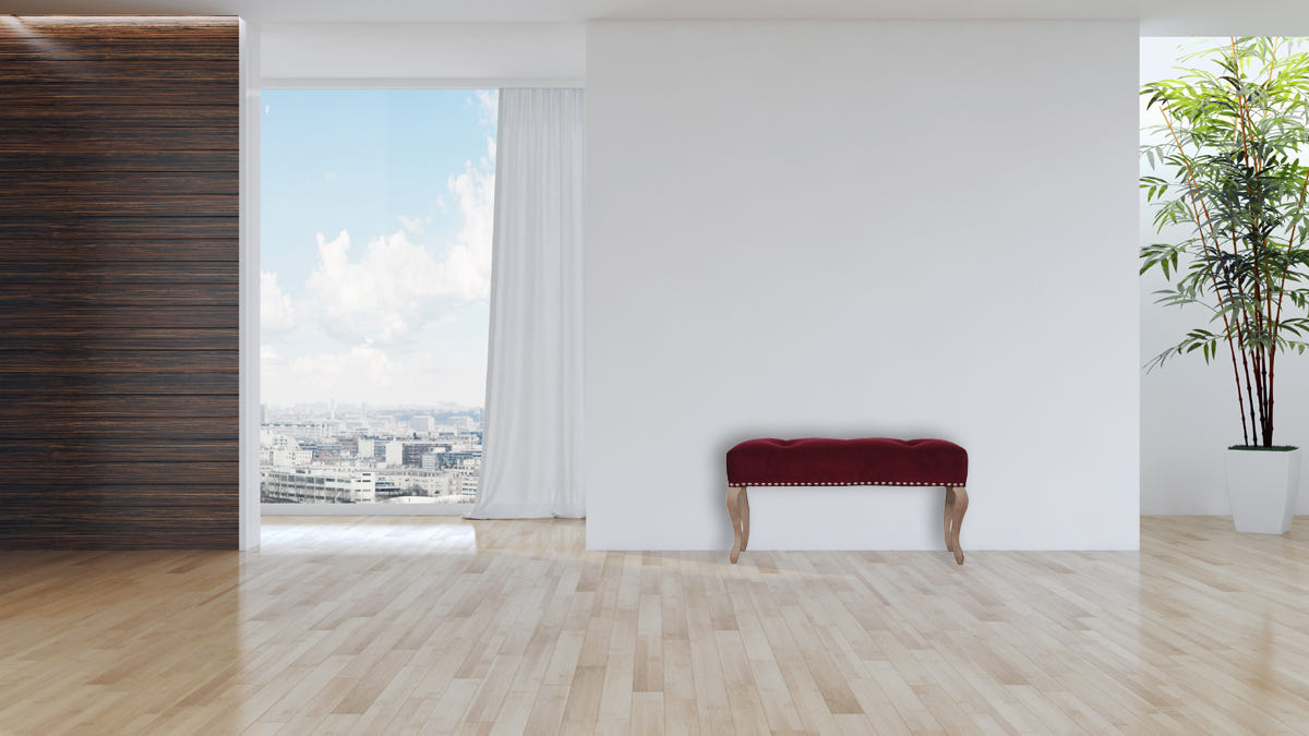 French Style Wine Red Bench | Cotton Velvet