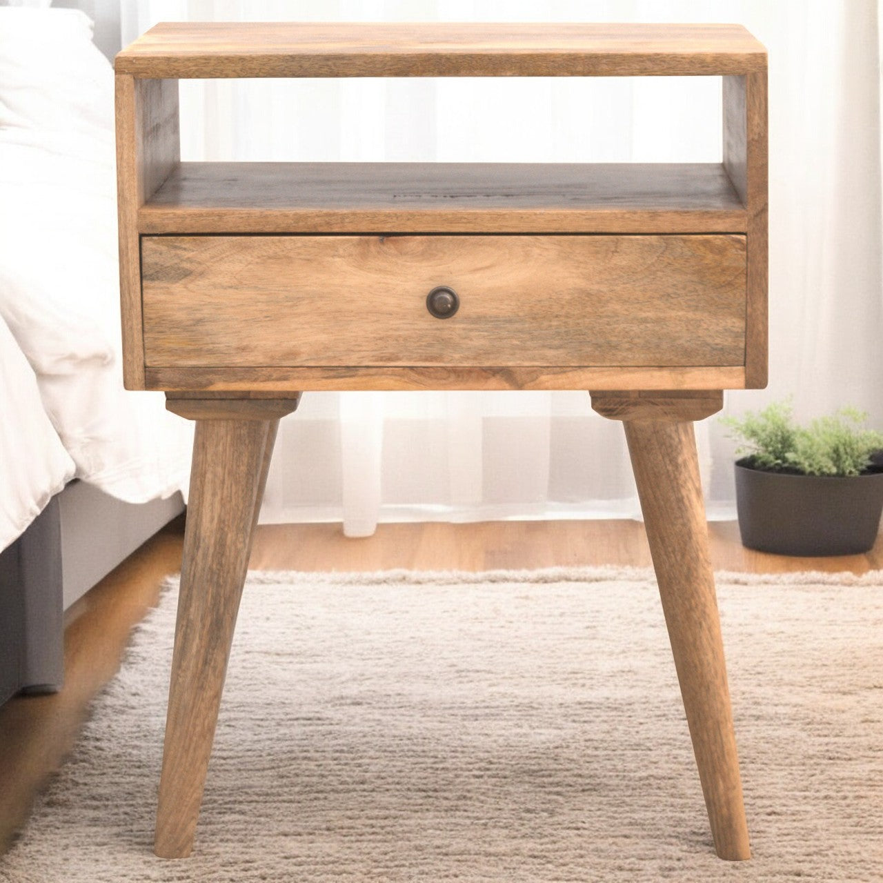 Modern Bedside with Open Slot Bedside Table | Oak Mango Wood