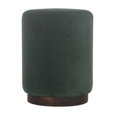 Emerald Footstool with Wood Base | Velvet