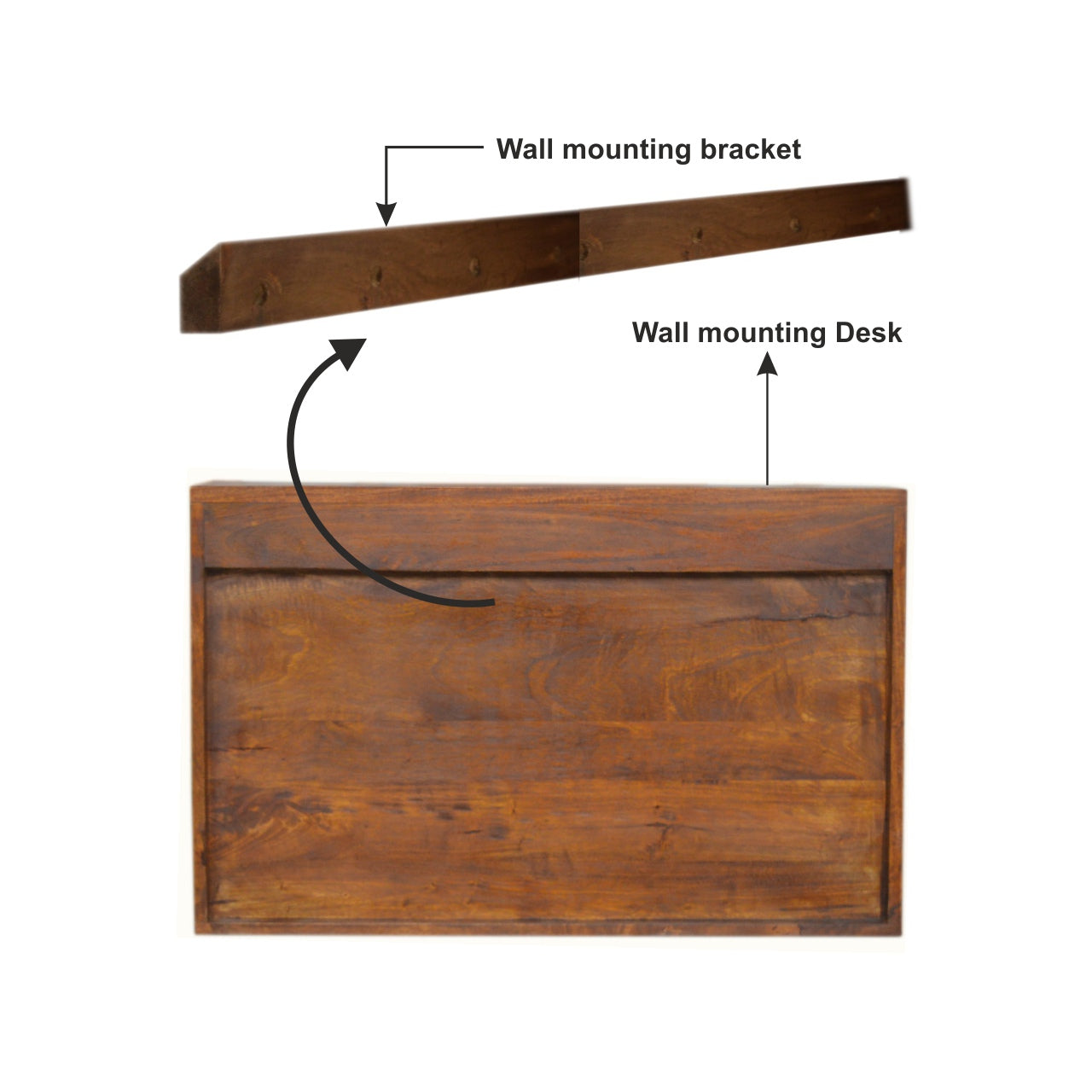 Geo Brass Flip Down Writing Desk | Chestnut Solid Mango Wood