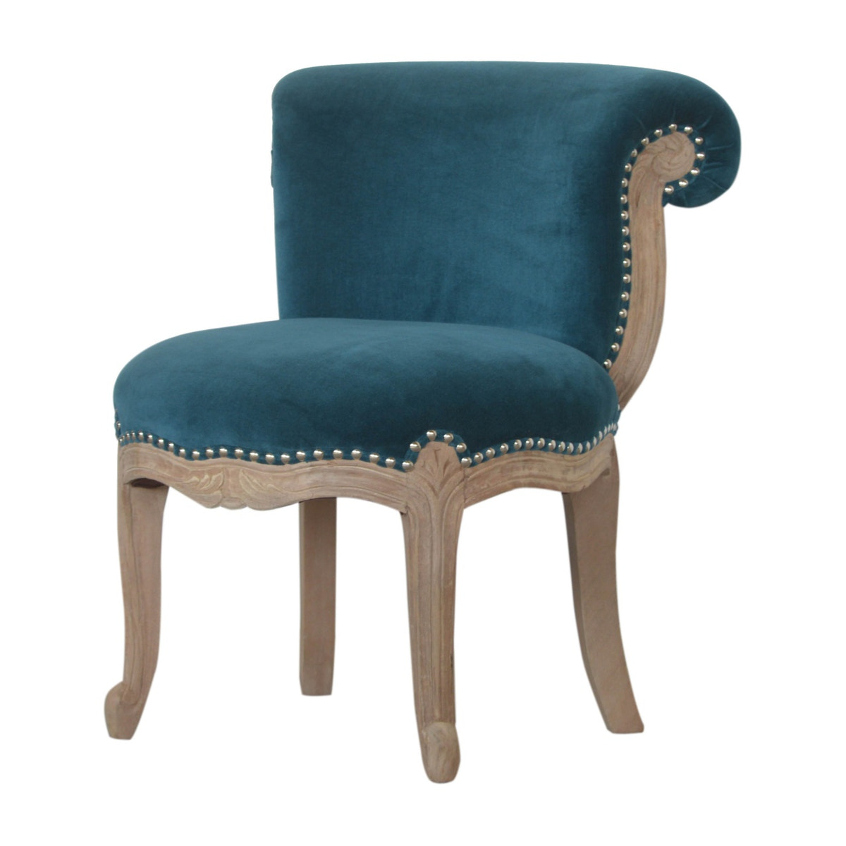 Teal Velvet Studded Chair | Cotton Velvet