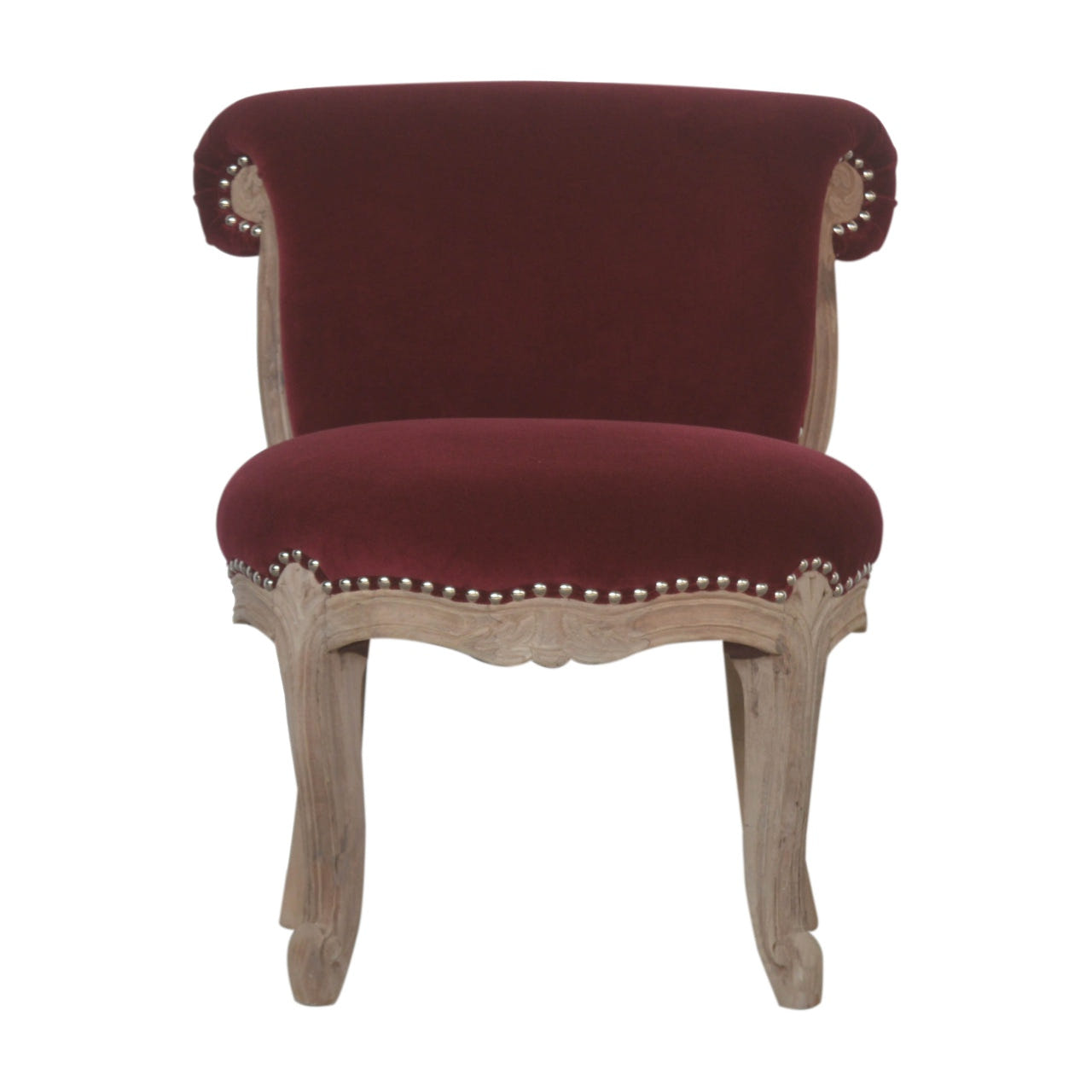 Wine Red Velvet Studded Chair | Cotton Velvet