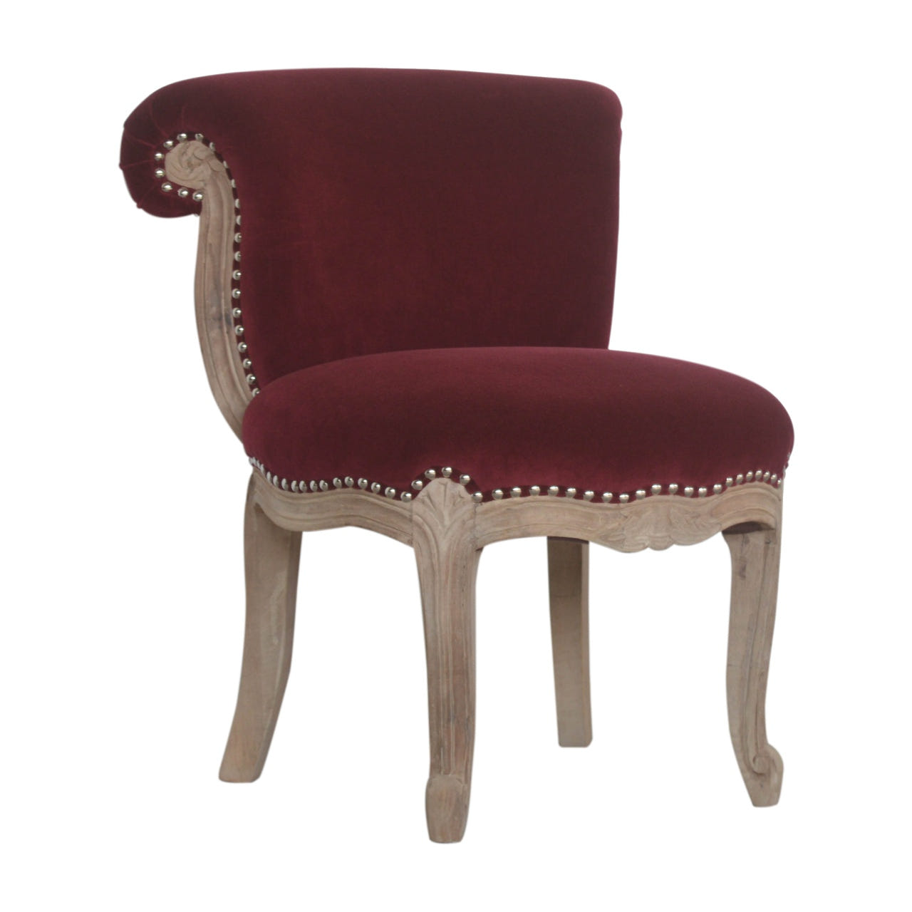 Wine Red Velvet Studded Chair | Cotton Velvet