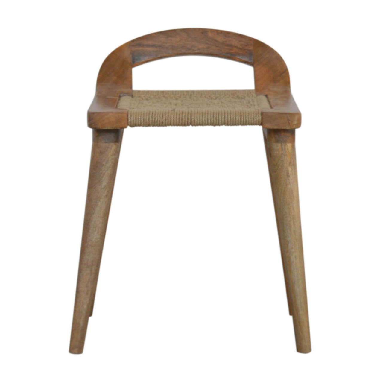 Woven Raised Back Footstool | Oak Solid Mango Wood