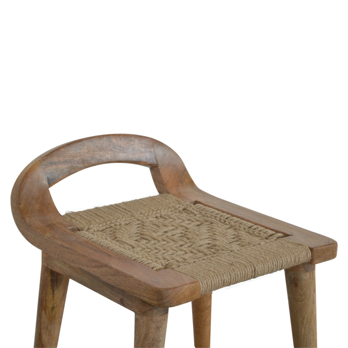 Woven Raised Back Footstool | Oak Solid Mango Wood