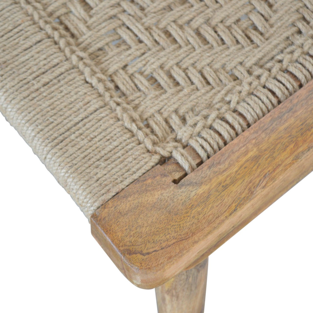 Woven Raised Back Footstool | Oak Solid Mango Wood