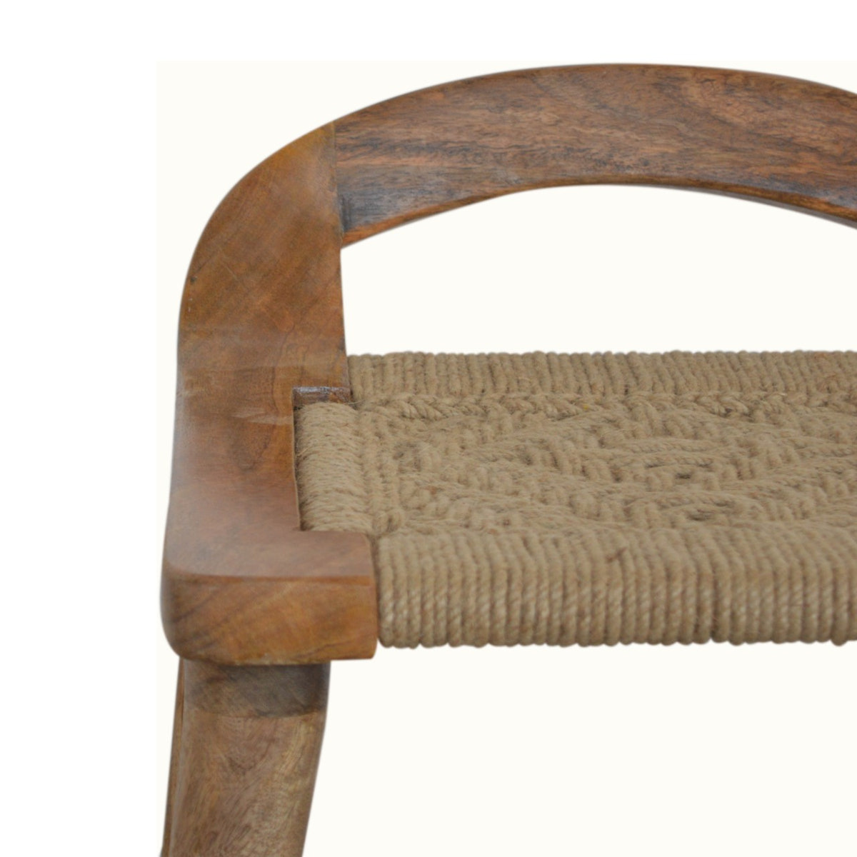 Woven Raised Back Footstool | Oak Solid Mango Wood