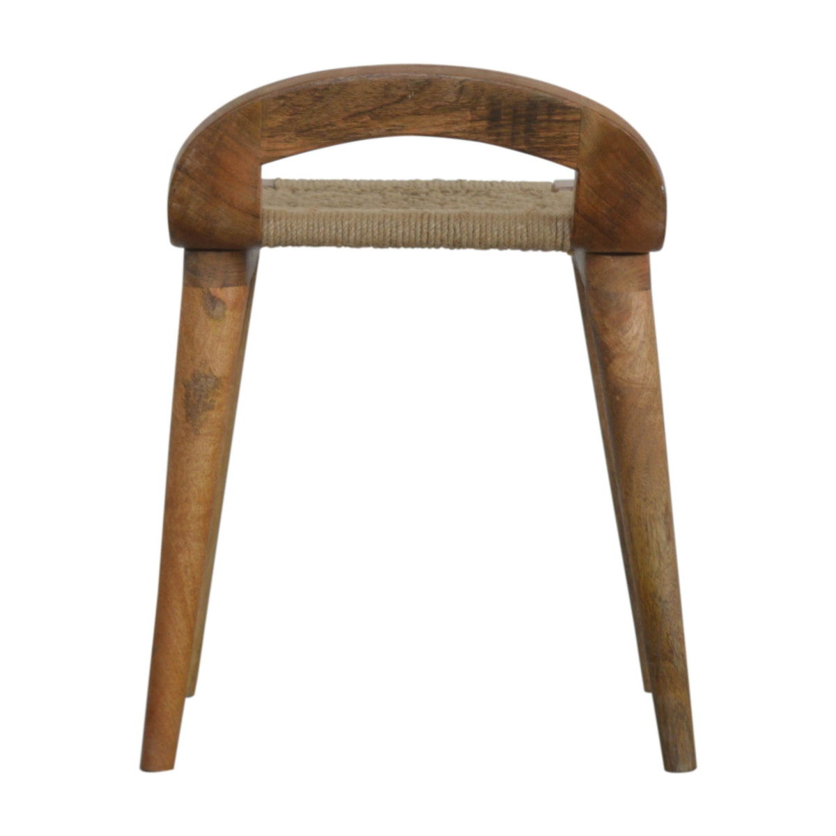 Woven Raised Back Footstool | Oak Solid Mango Wood