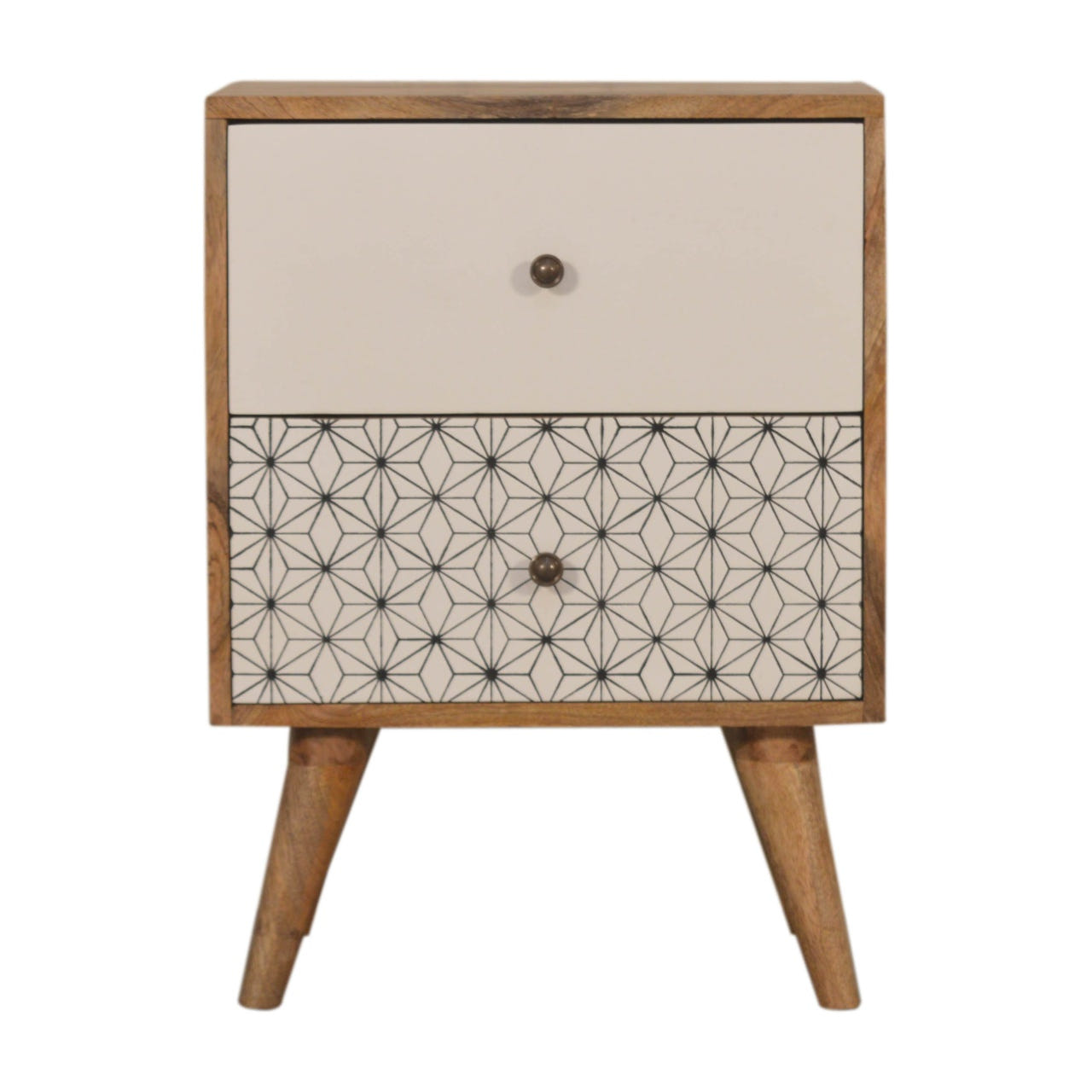 Geo Screen Printed 2 Tone Bedside Table