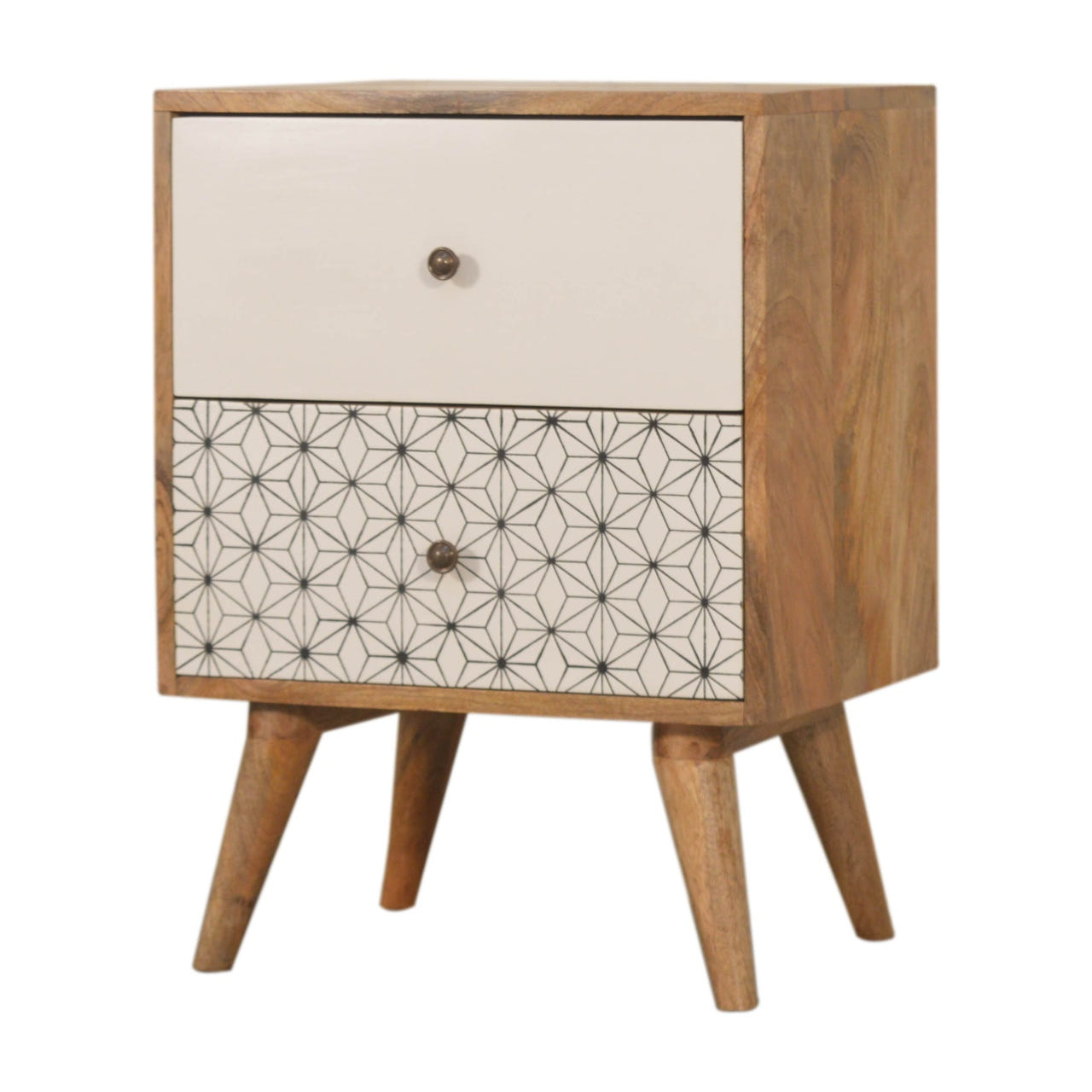 Geo Screen Printed 2 Tone Bedside Table