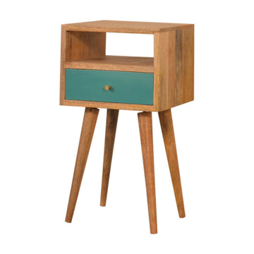 Mini Teal Hand Painted Bedside Table | Oak-Ish Solid Mango Wood