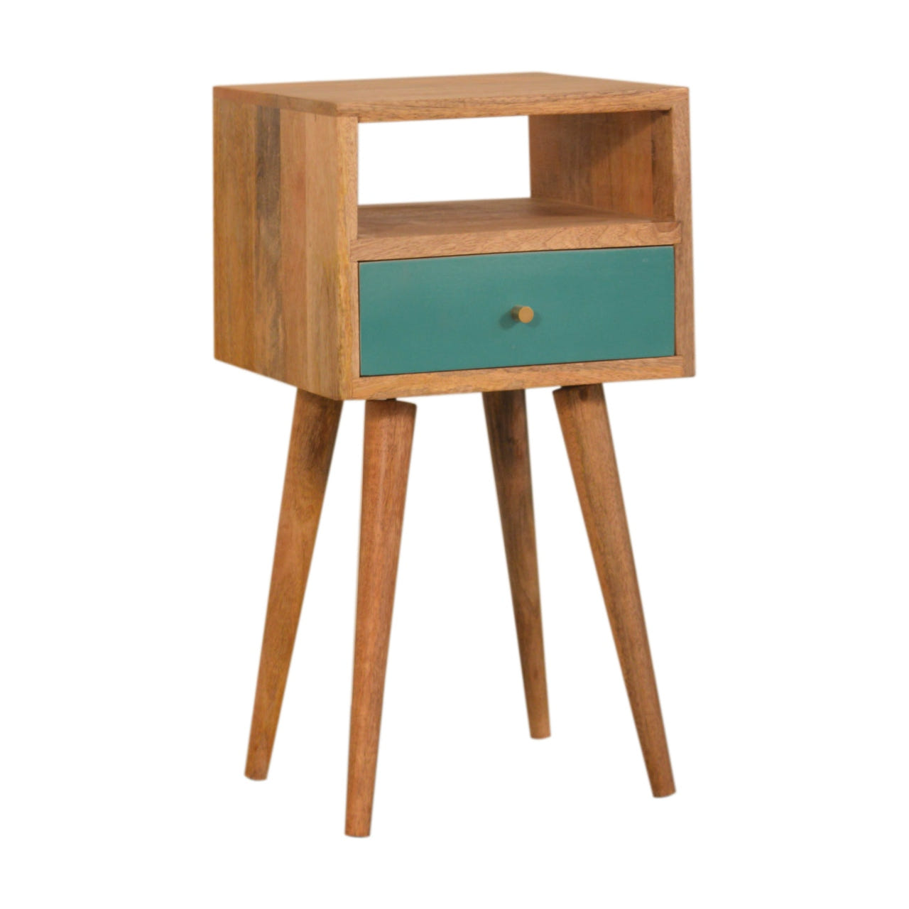 Mini Teal Hand Painted Bedside Table | Oak-Ish Solid Mango Wood