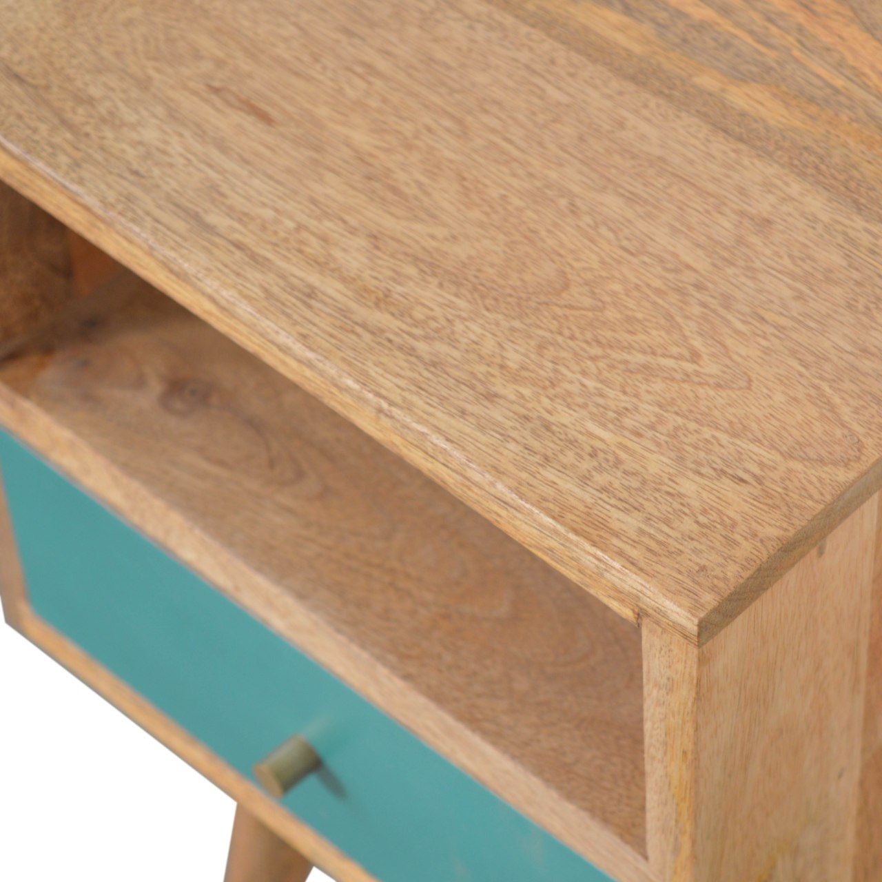 Mini Teal Hand Painted Bedside Table | Oak-Ish Solid Mango Wood