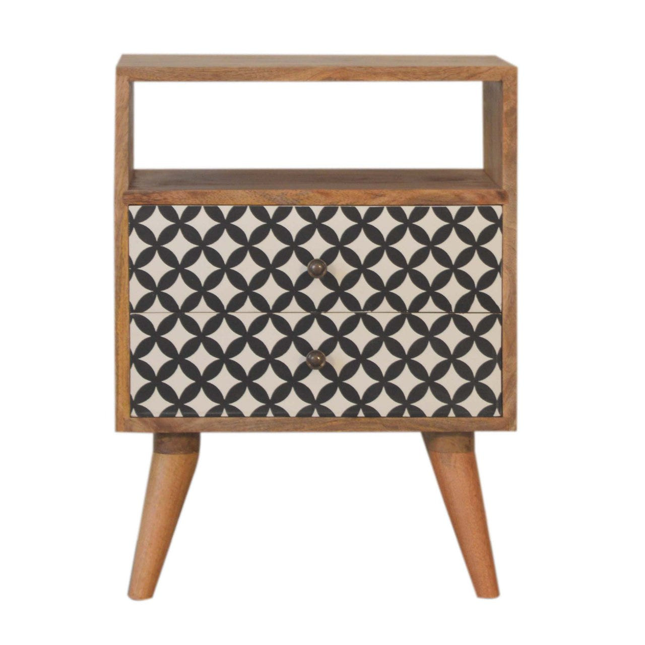 Diamond Print Open Slot Bedside Table | Oak-Ish Mango Wood
