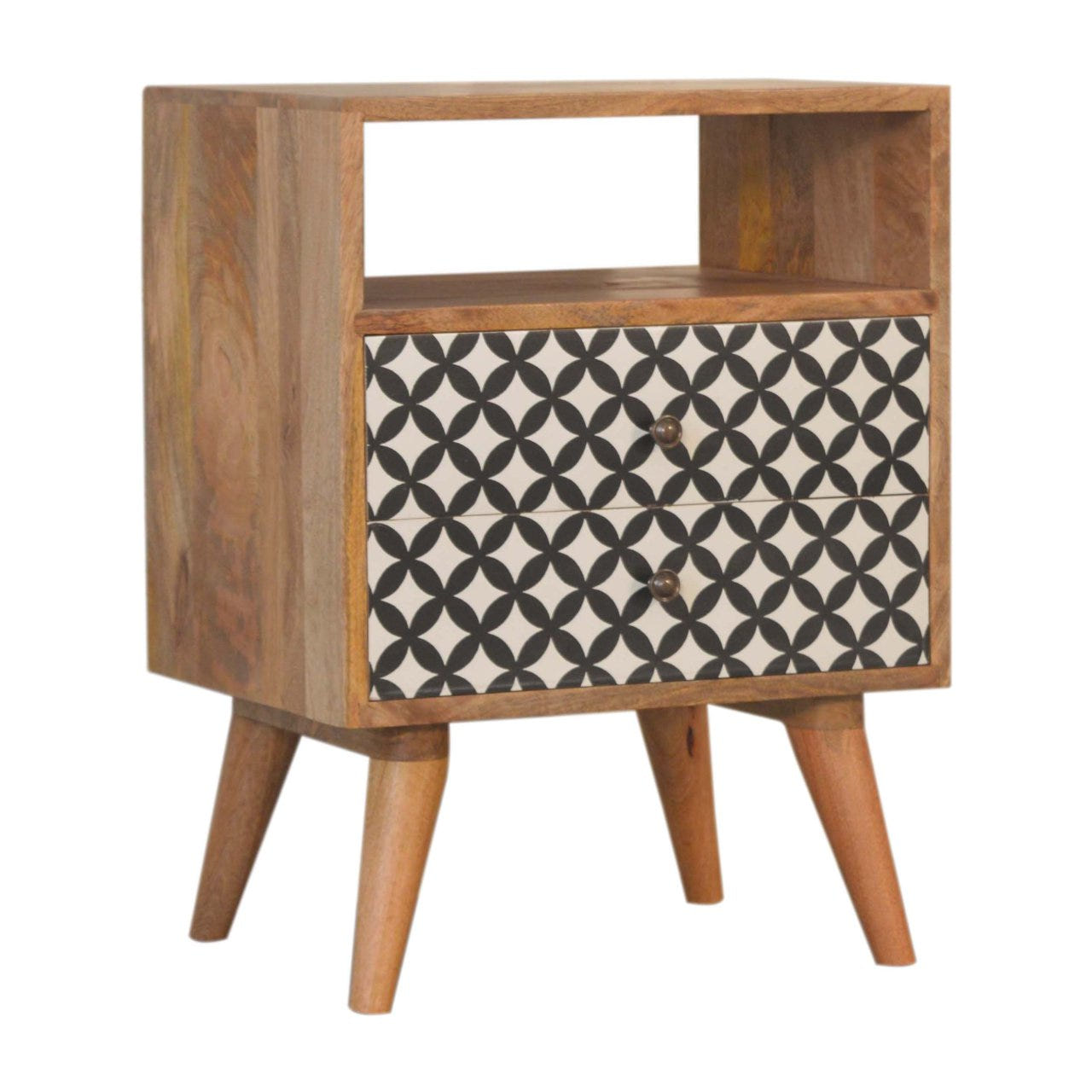 Diamond Print Open Slot Bedside Table | Oak-Ish Mango Wood