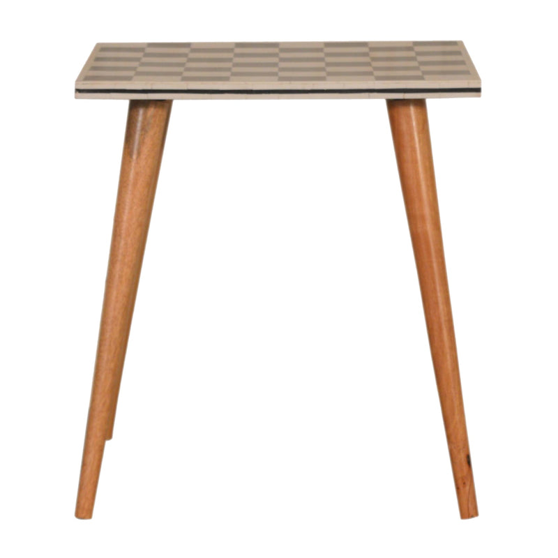 Checkered End Table Accent Piece | Oak Mango Wood