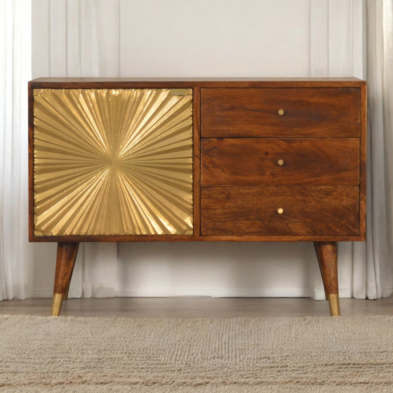 Manila Gold Sideboard Chest of Drawers | Chestnut Solid Mango Wood