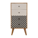 Diamond Screen Printed Tallboy Chest of Drawers | Oak-Ish Solid Mango Wood