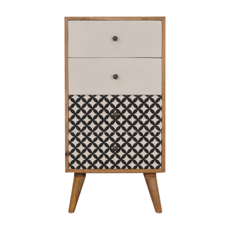 Diamond Screen Printed Tallboy Chest of Drawers | Oak-Ish Solid Mango Wood