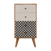 Diamond Screen Printed Tallboy Chest of Drawers | Oak-Ish Solid Mango Wood