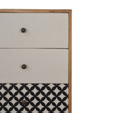 Diamond Screen Printed Tallboy Chest of Drawers | Oak-Ish Solid Mango Wood