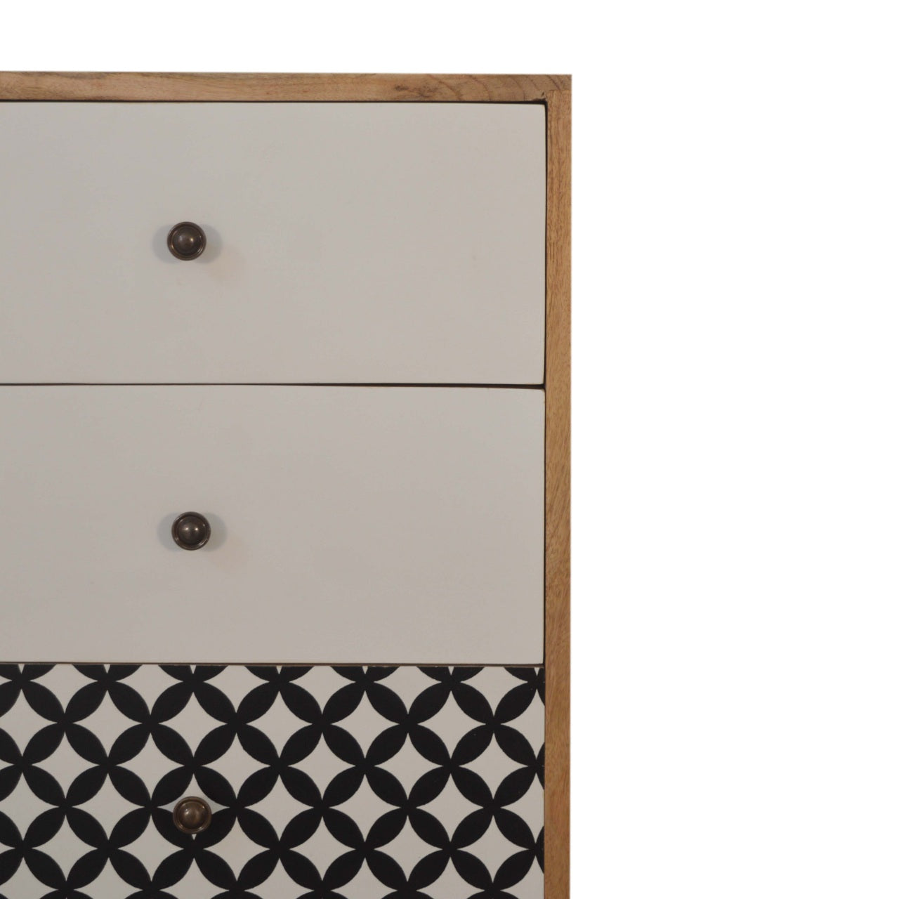 Diamond Screen Printed Tallboy Chest of Drawers | Oak-Ish Solid Mango Wood