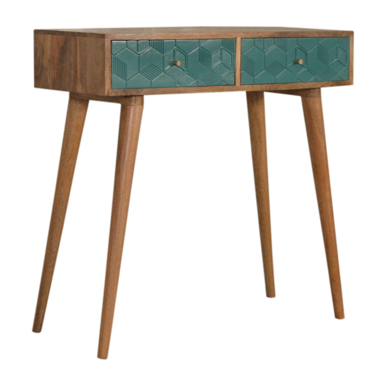 Acadia Teal Console Table | Hand-Carved