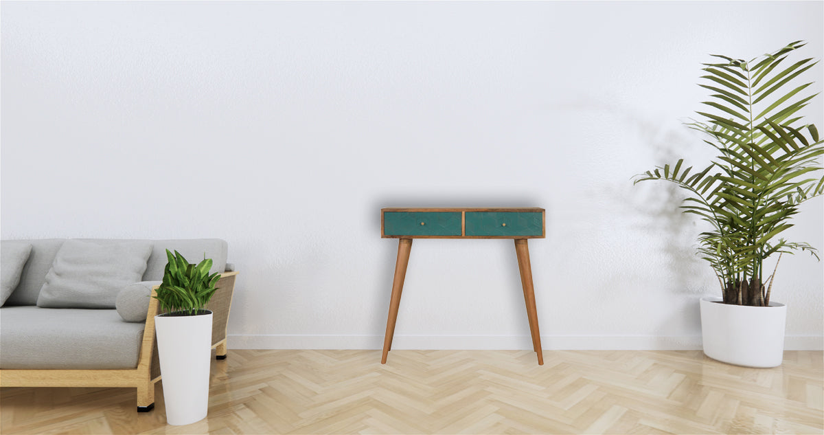 Acadia Teal Console Table | Hand-Carved
