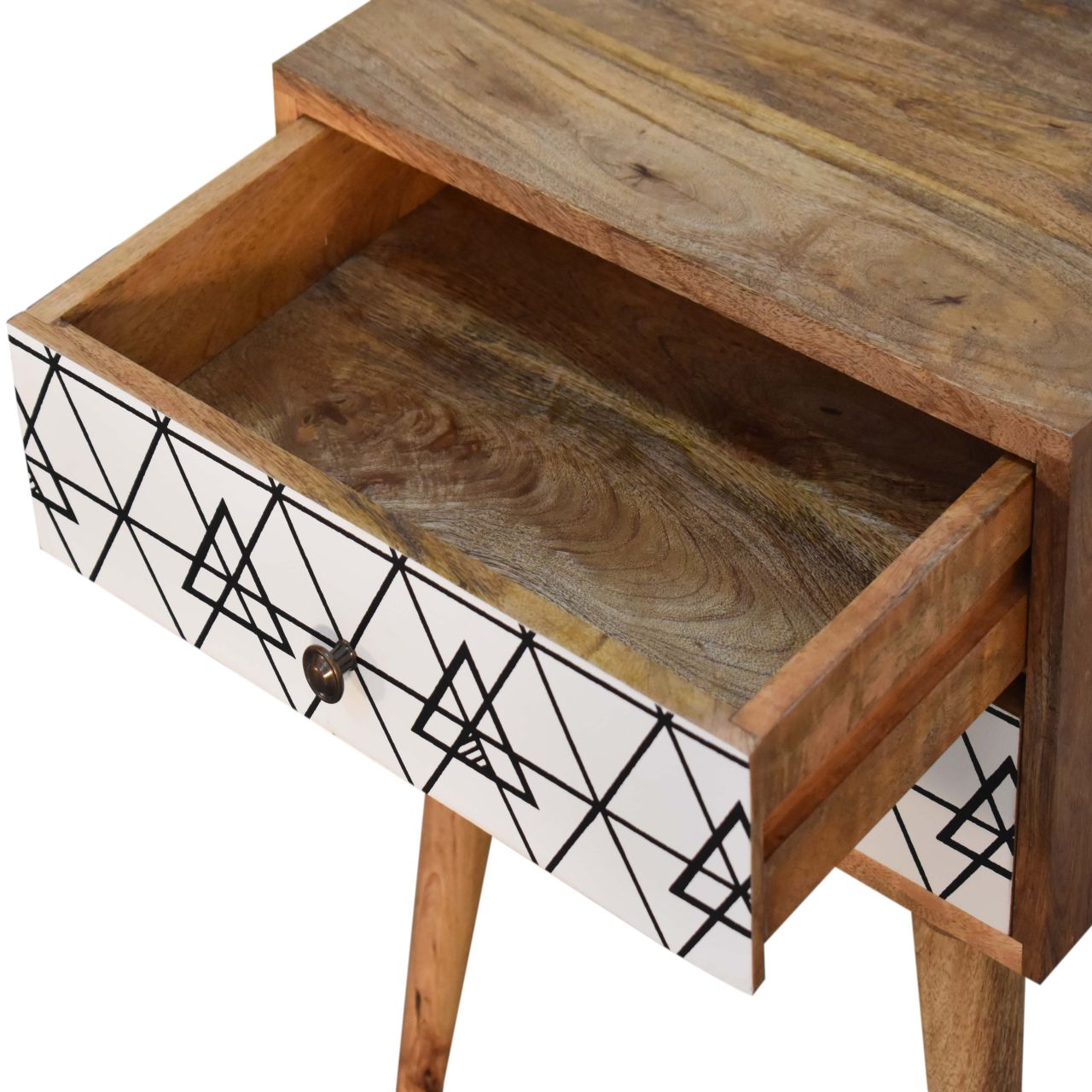 Triangular Printed Bedside Table | Oak Mango Wood