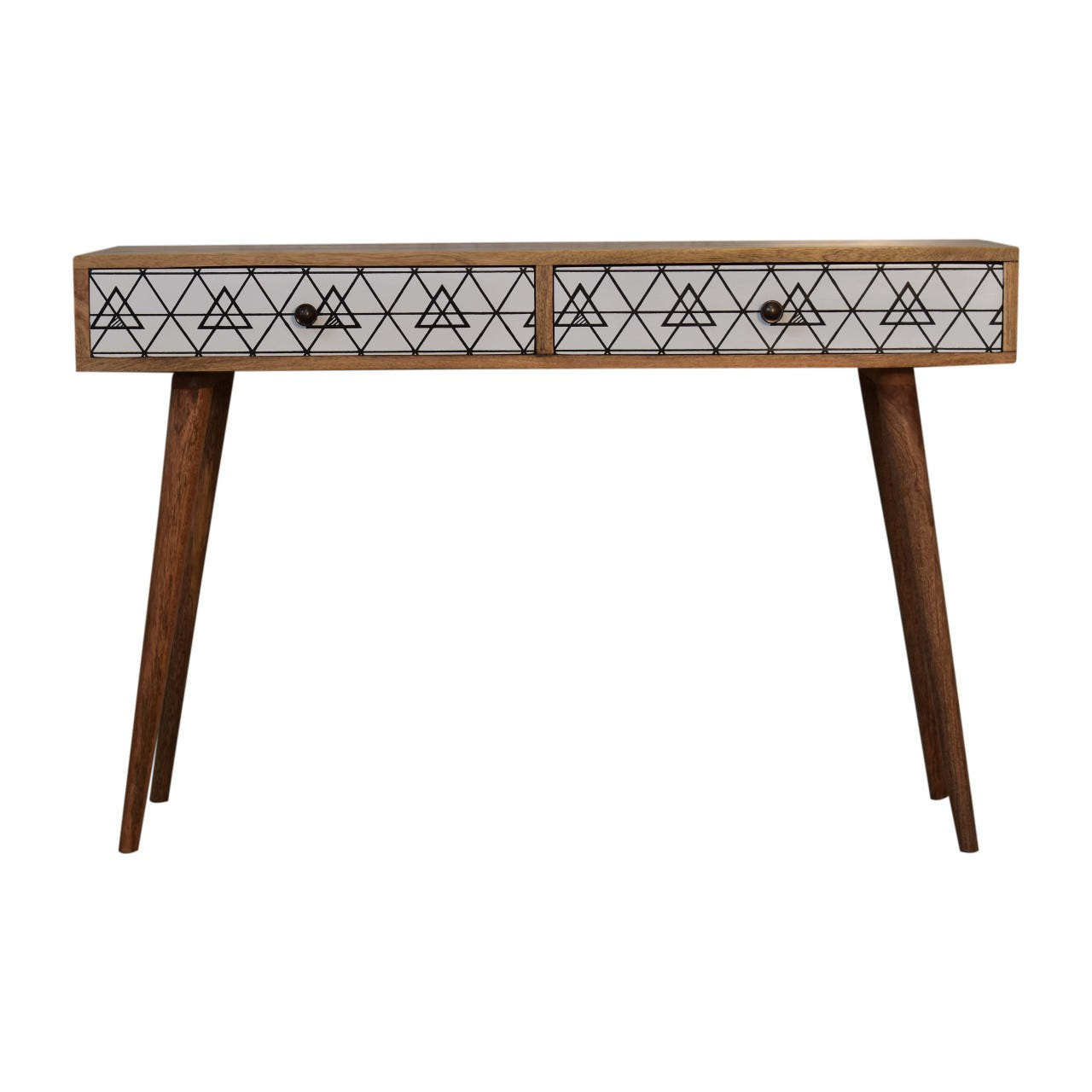 Triangular Long Console Table | Oak-Ish Solid Mango Wood