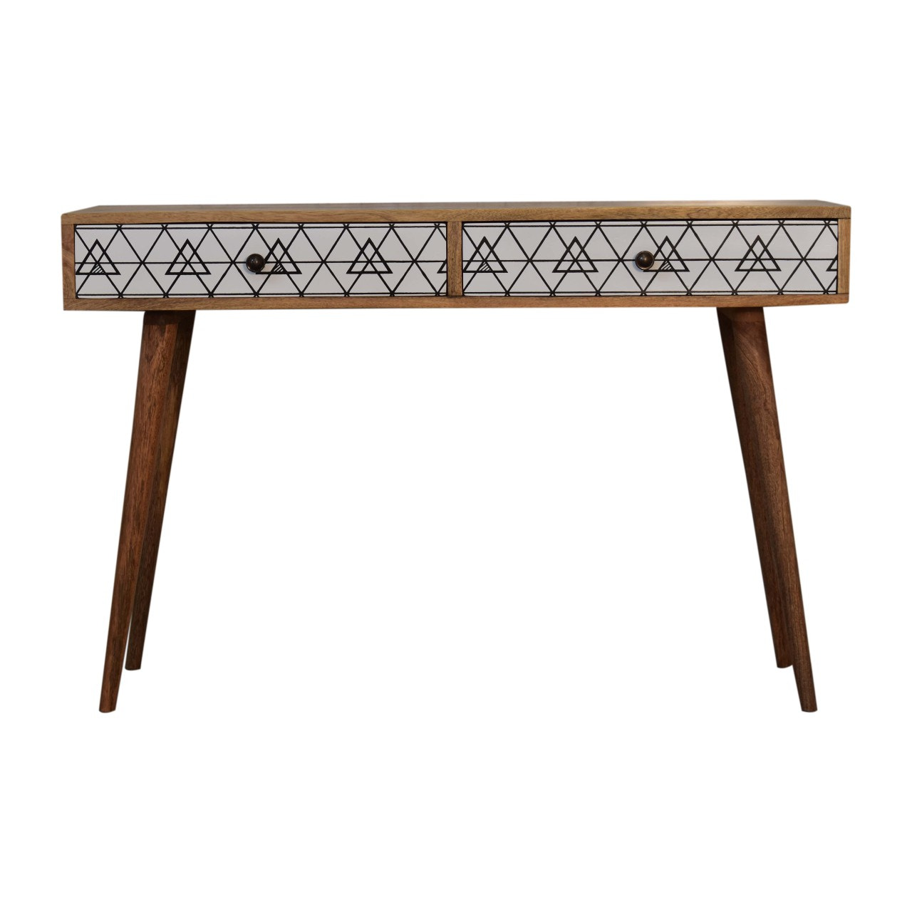Triangular Long Console Table | Oak-Ish Solid Mango Wood