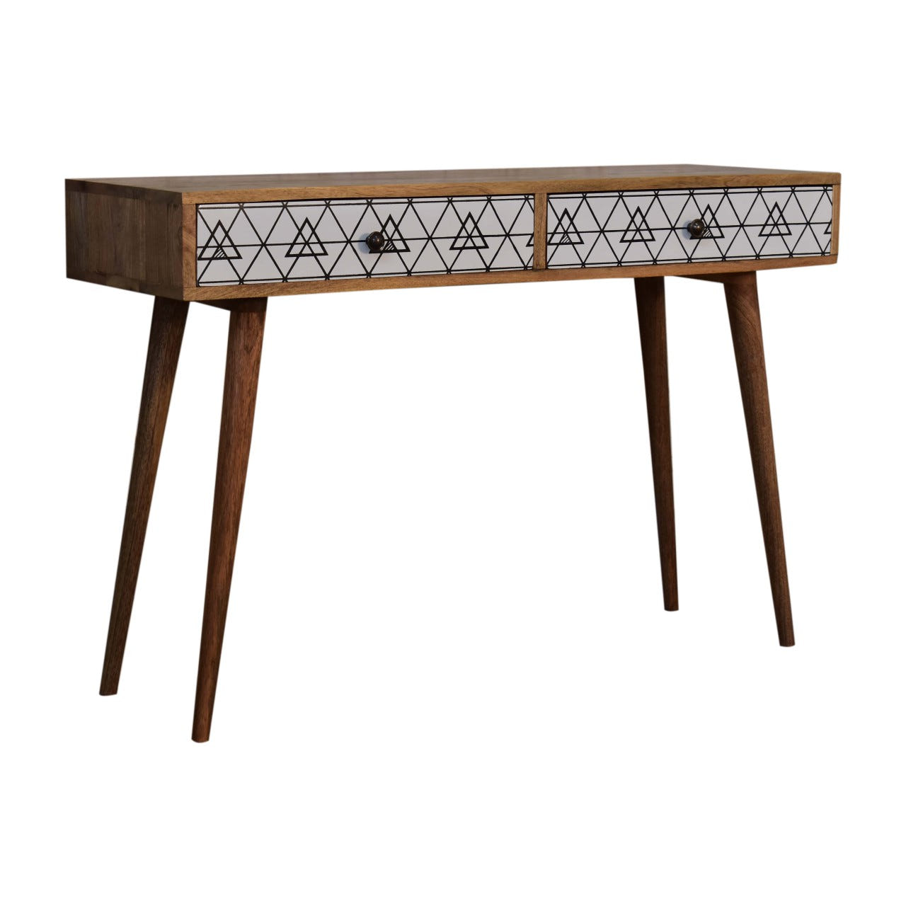 Triangular Long Console Table | Oak-Ish Solid Mango Wood
