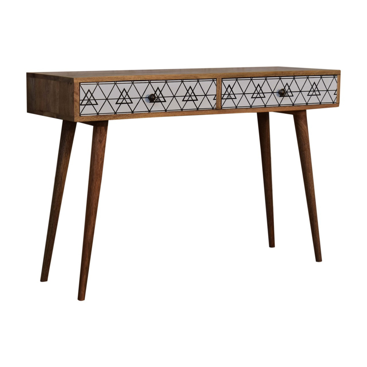 Triangular Long Console Table | Oak-Ish Solid Mango Wood