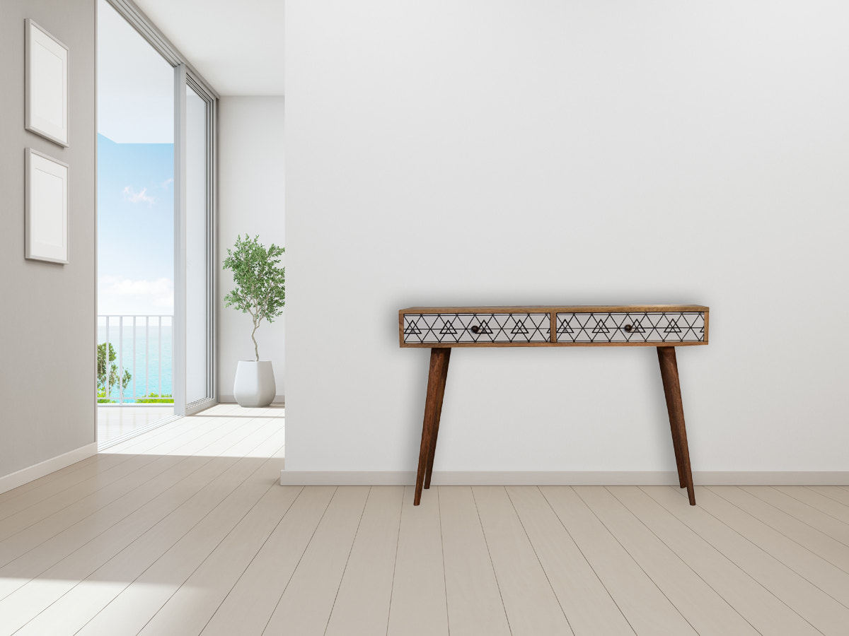 Triangular Long Console Table | Oak-Ish Solid Mango Wood