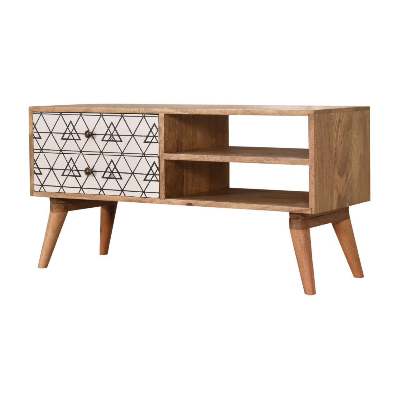 Triangle Printed TV Media Unit | Oak-Ish Mango Wood