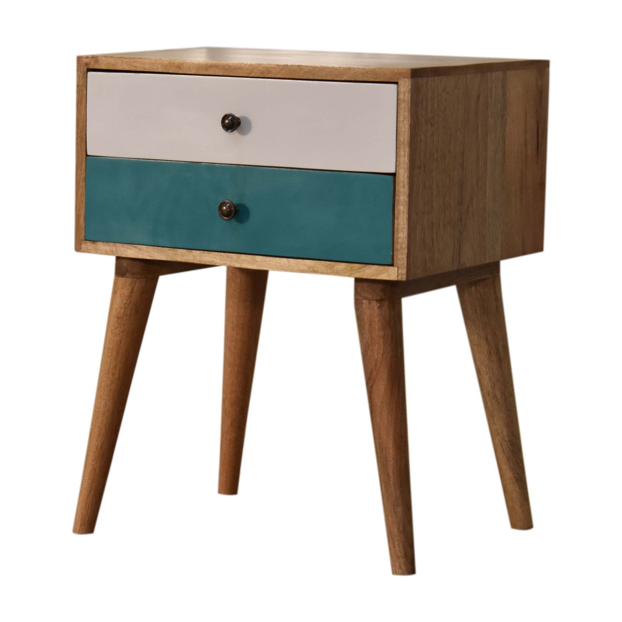 Teal Modern Solid Wood Bedside Table | Hand-Painted Mango Wood