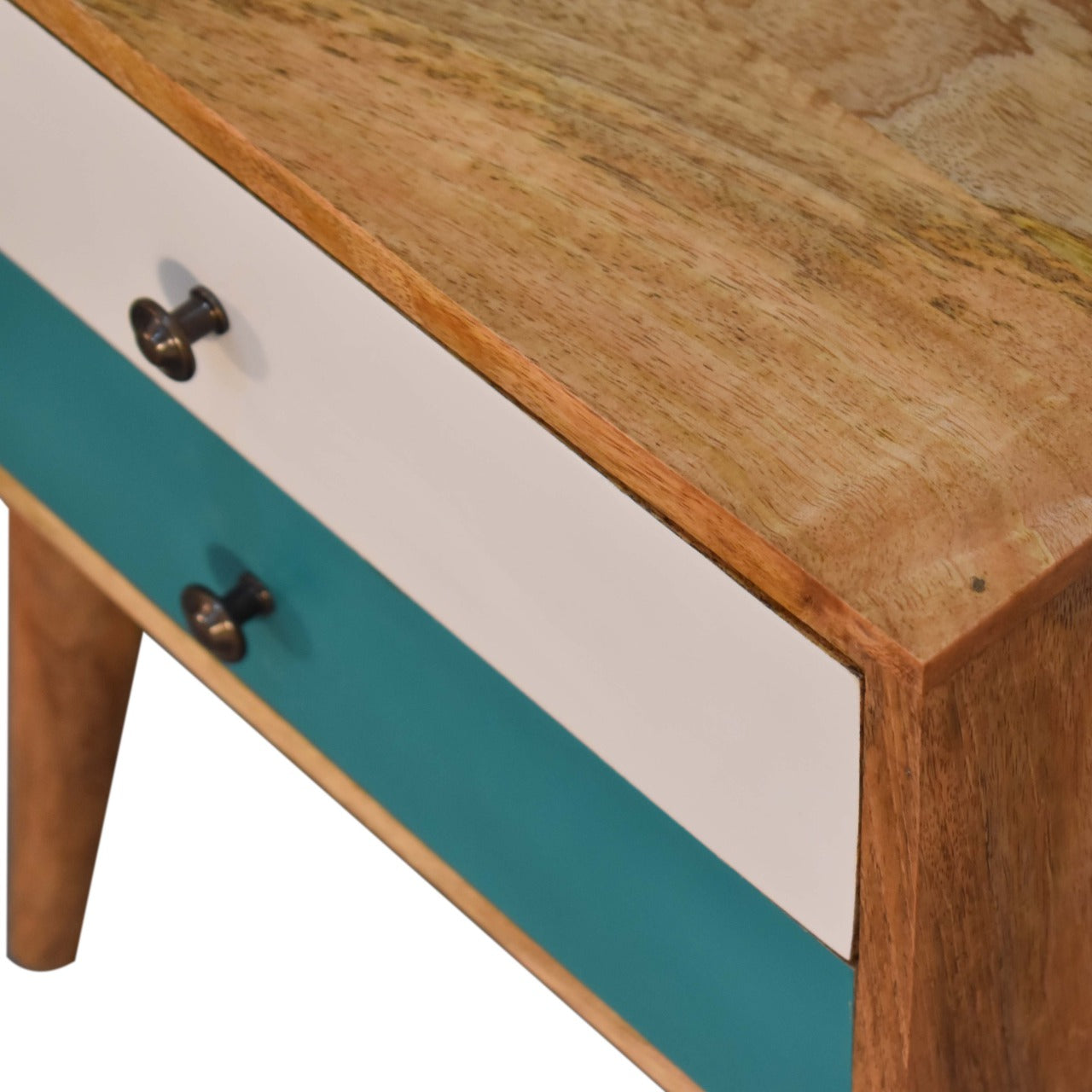 Teal Modern Solid Wood Bedside Table | Hand-Painted Mango Wood
