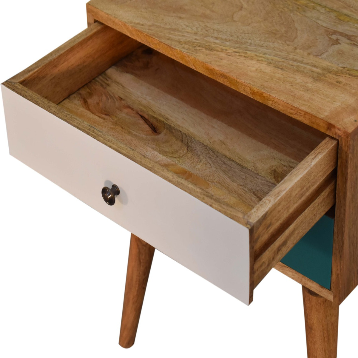 Teal Modern Solid Wood Bedside Table | Hand-Painted Mango Wood