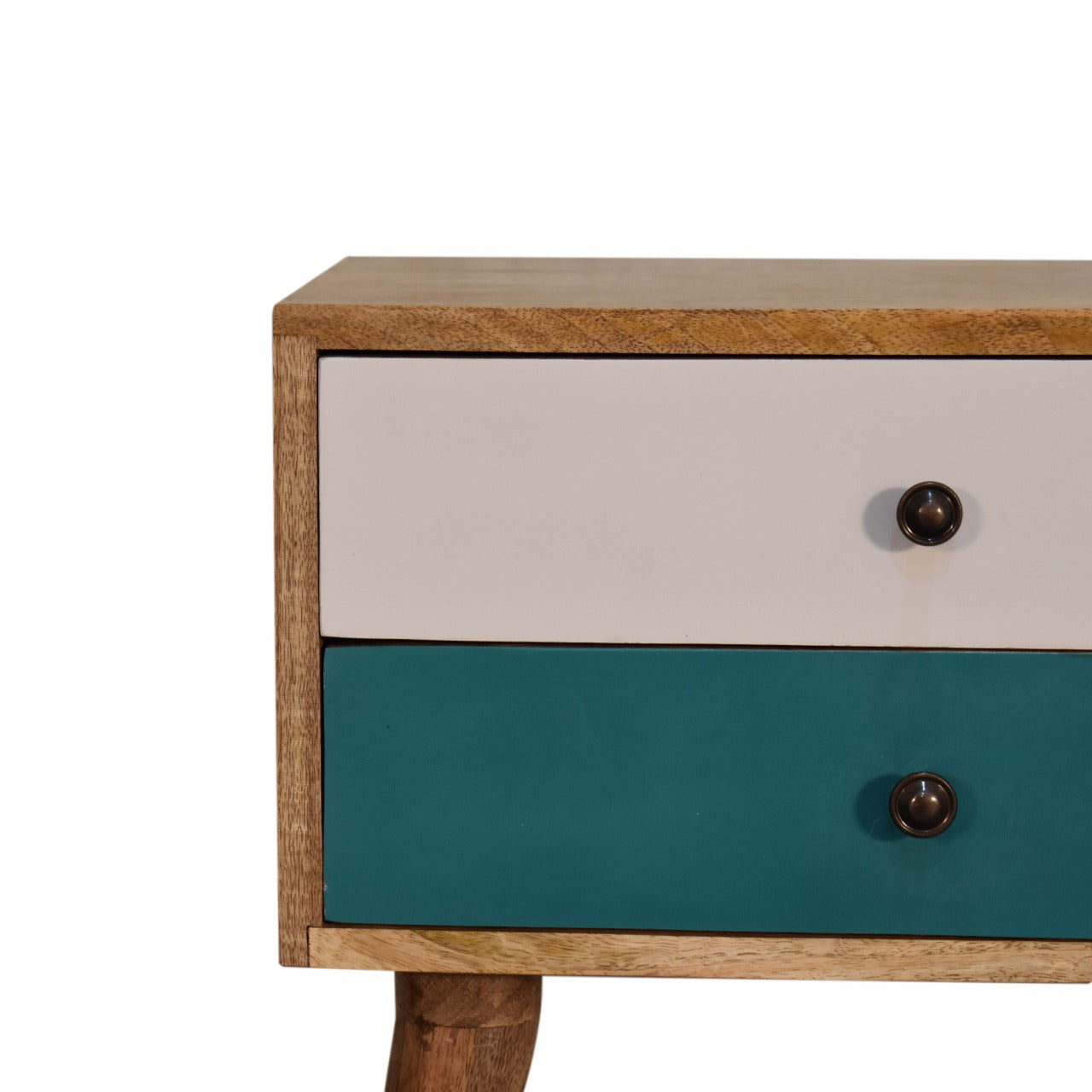 Teal Modern Solid Wood Bedside Table | Hand-Painted Mango Wood