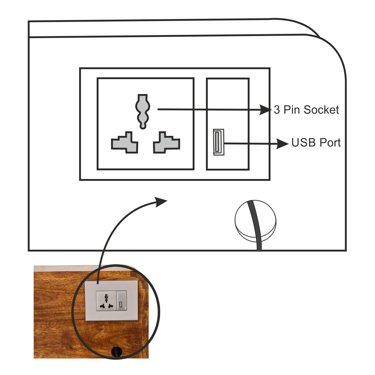 Curve Chestnut Cable Access Bedside Table