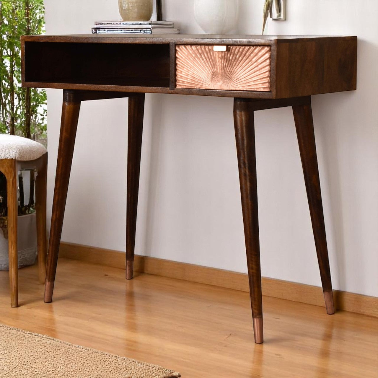 Manila Rose Gold Writing Desk | Chestnut Solid Mango Wood