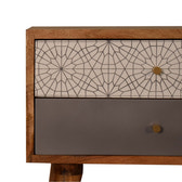 Grey Patterned Bedside Table | Oak-Ish Solid Mango Wood