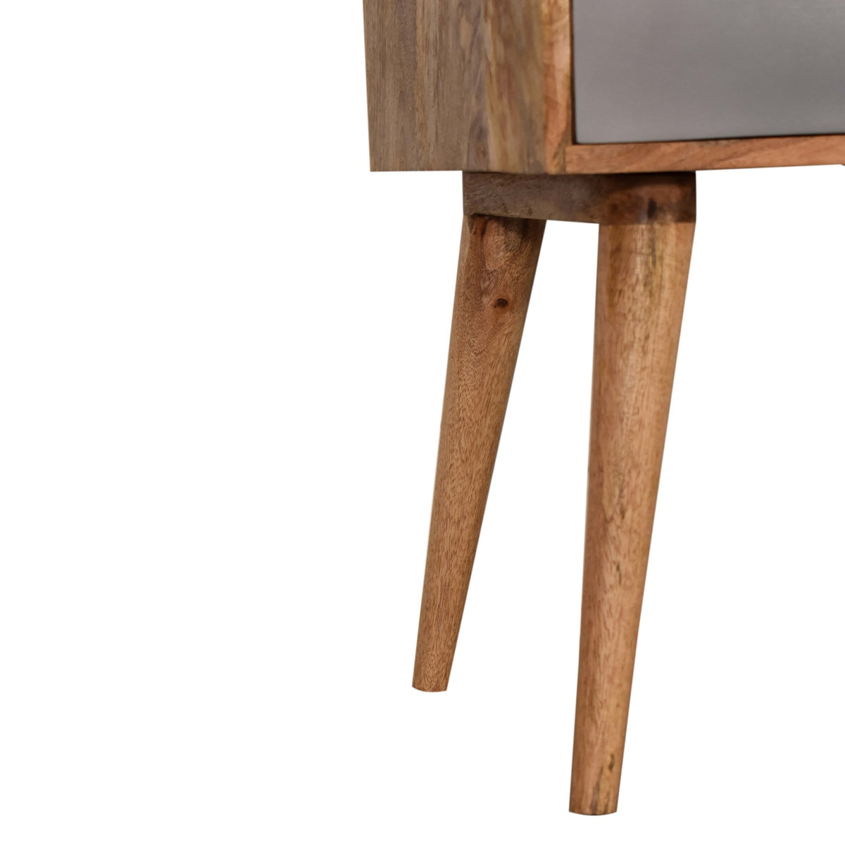 Grey Patterned Bedside Table | Oak-Ish Solid Mango Wood