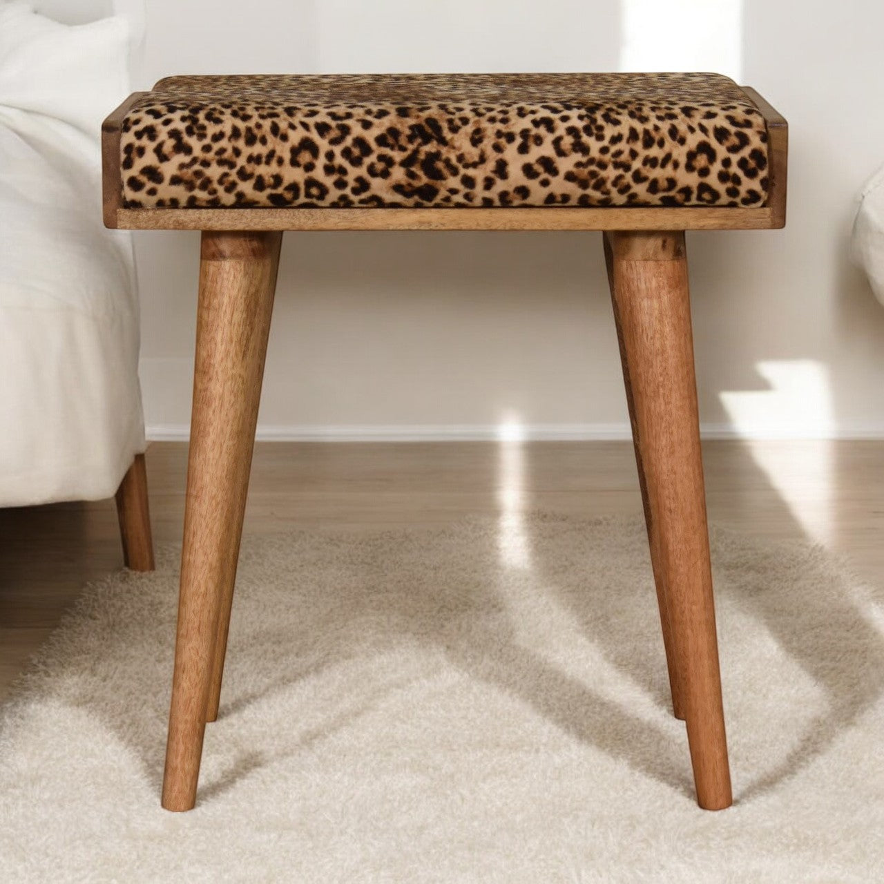 Leopard Velvet Tray Style Footstool