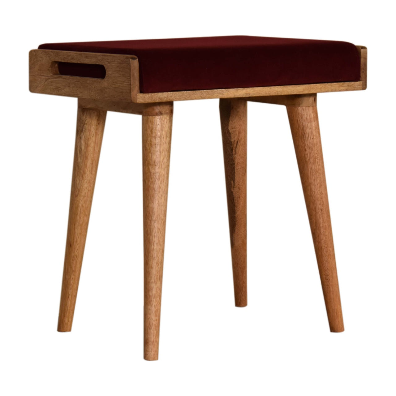 Wine Red Tray Style Footstool | Cotton Velvet